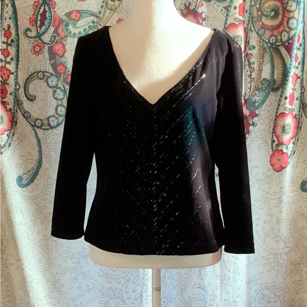 NWOT Adrianna Papell Sz M Black Velvet Beaded Vamp Whimsigoth Witch DarkAcademia
